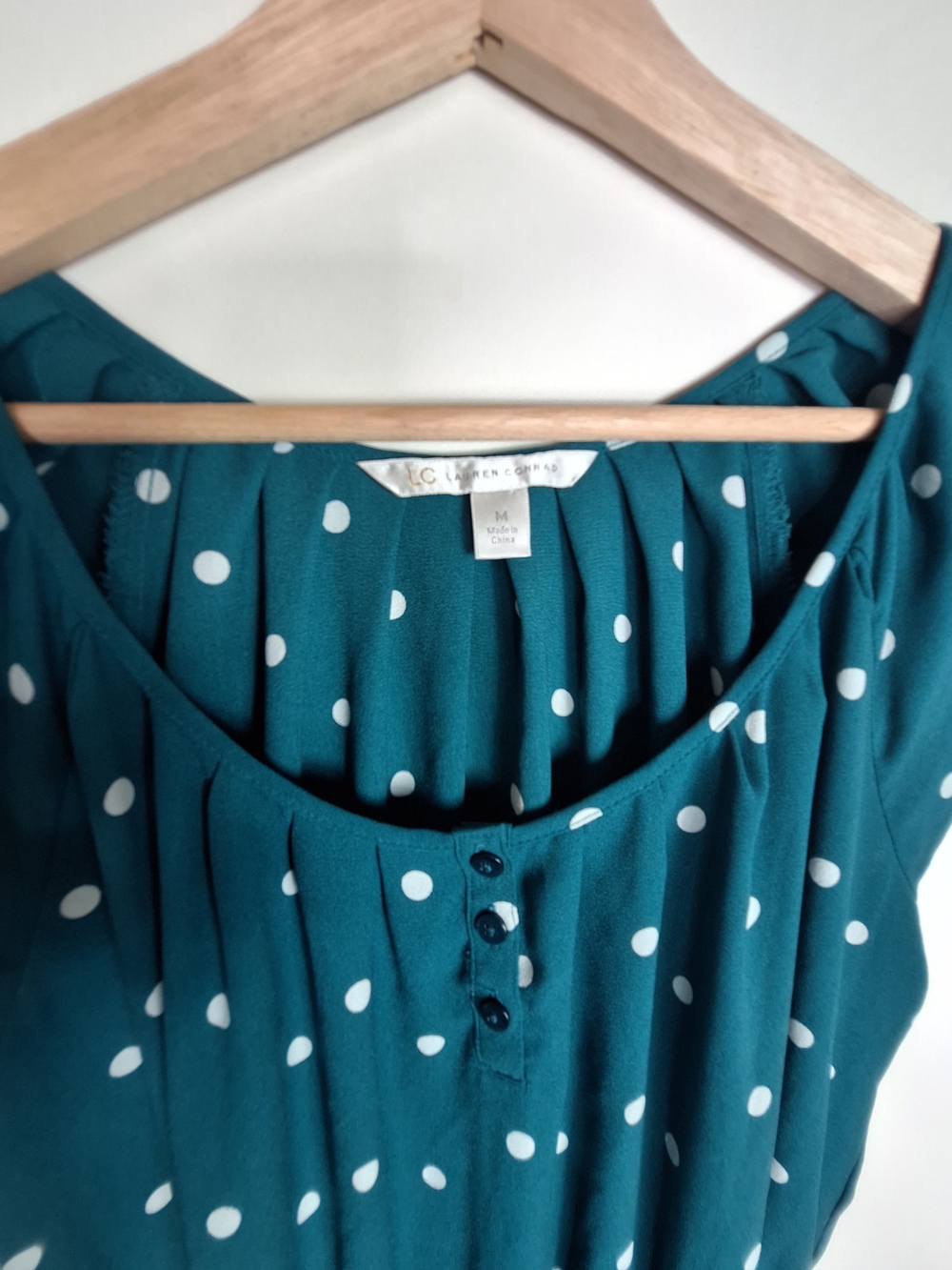 Lauren Conrad Teal Polka Dot Midi Dress with Elastic Waist - Size M - Picture 3 of 6